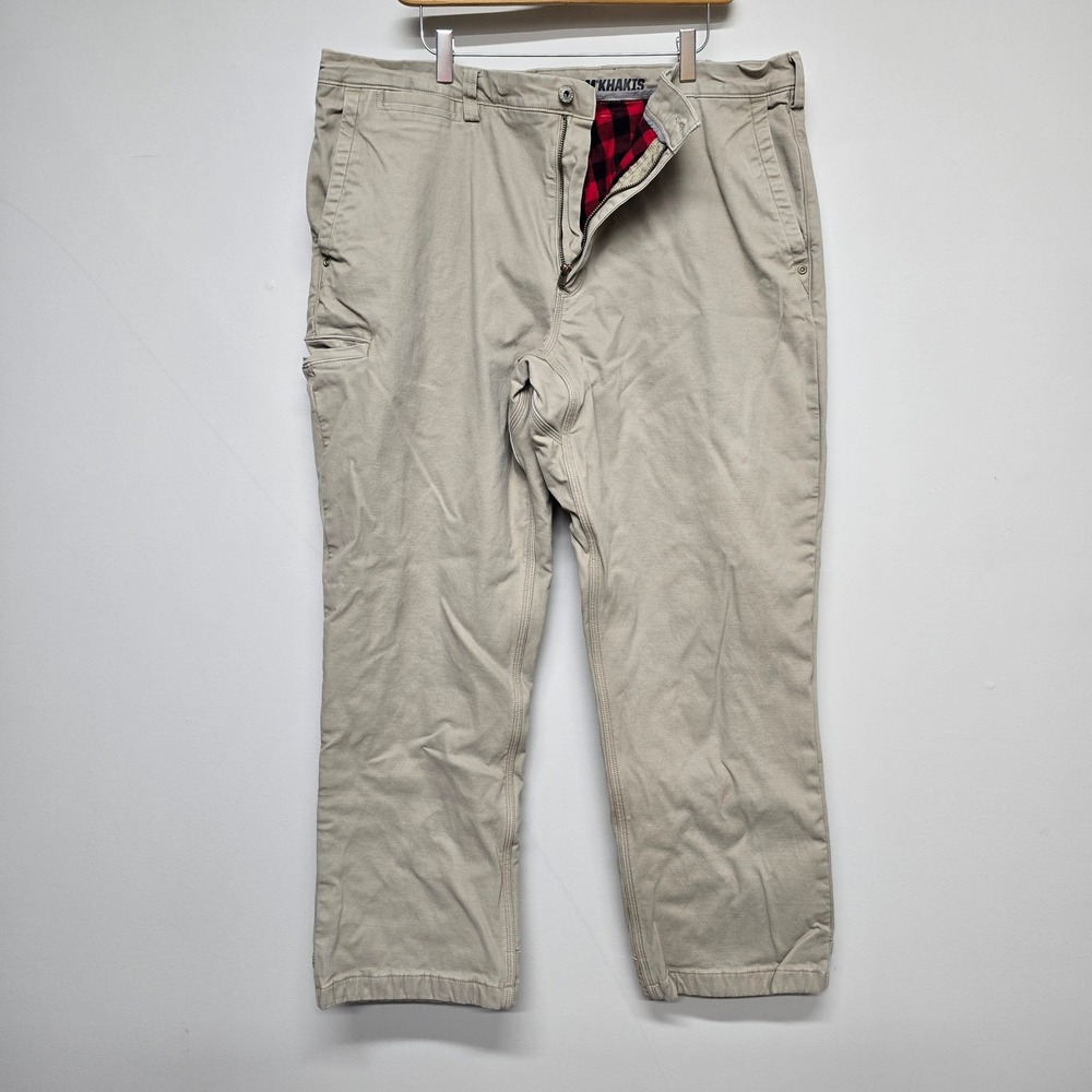 Duluth Flex Ballroom Khakis Pants Mens 40x30 Tan Flannel Lined Cotton Workwear